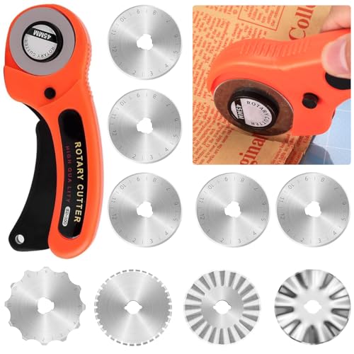Serplex 45mm Fabric Roller Cutter with 9Pcs High-speed Steel Blades with 4 Types, Safe Lock Design Ergonomic Rotary Fabric Cutter For Sewing, Quilting, DIY Cloth Craft, Leather Craft, Felt Craft Serplex 45mm Fabric Roller Cutter with 9Pcs High-speed Steel Blades with 4 Types, Safe Lock Design Ergonomic Rotary Fabric Cutter For Sewing, Quilting, DIY Cloth Craft, Leather Craft, Felt Craft